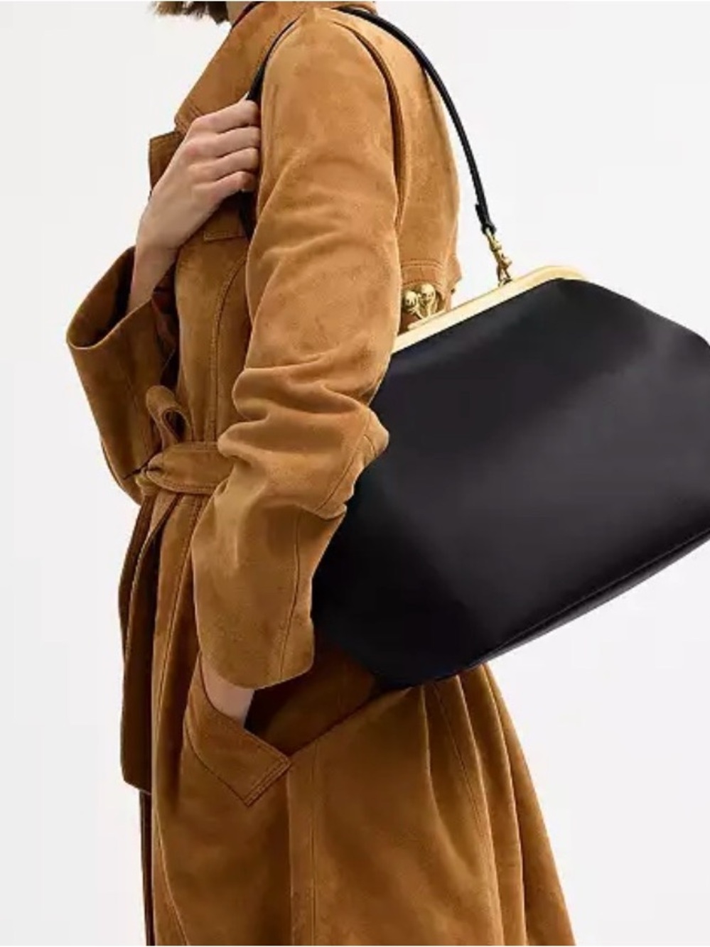 Coach Kisslock Black Leather Frame-Top Shoulder Bag - Picture 4 of 5